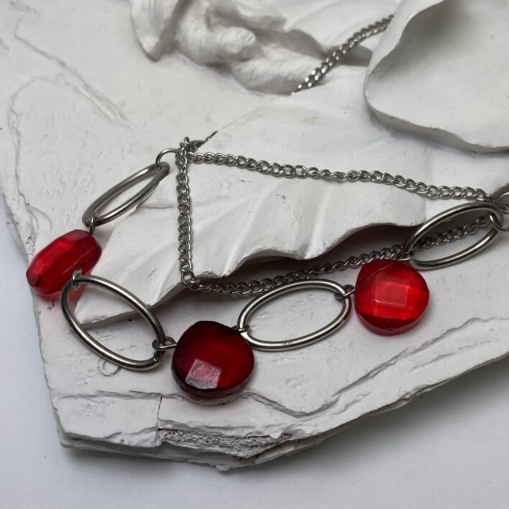 MEXX Raspberry Coloured Gem Necklace - Picture 5 of 6